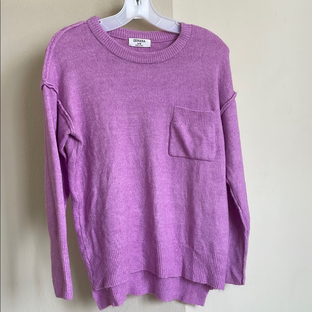Zenana Outfitters Purple Crew Neck Sweater Relaxed Fit